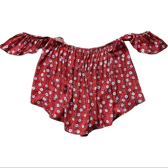 Elodie Tops - Elodie Off The Shoulder Floral Red Top | L